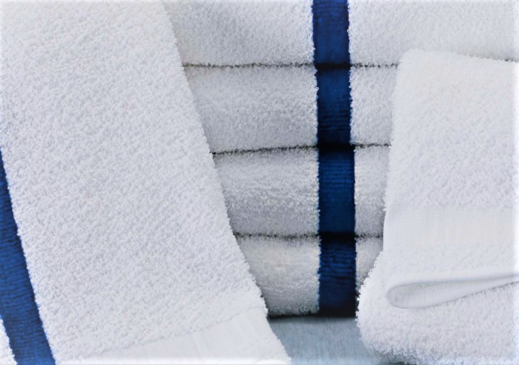 Pool Towel 24x48 80lbs Blue Stripe Cam Border 10dz per case