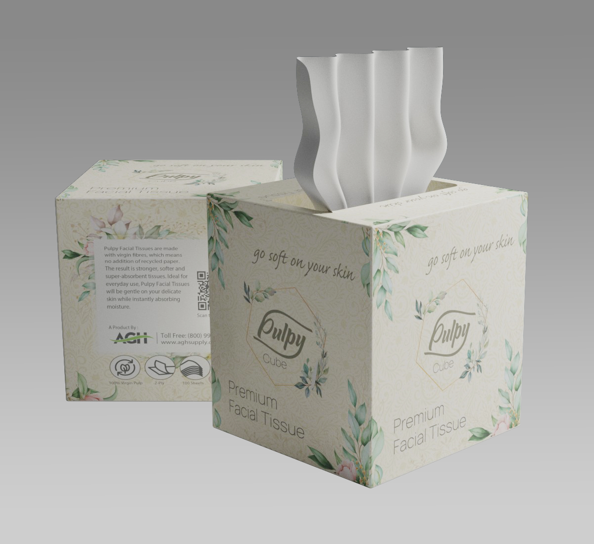 Cube Facial Tissue Boutique, Pulpy 2ply-100, 36/cs