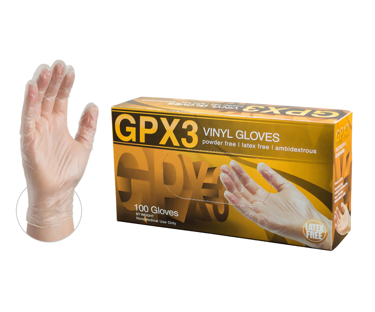 Medium -GPX3 Vinyl Gloves, Powder Free.