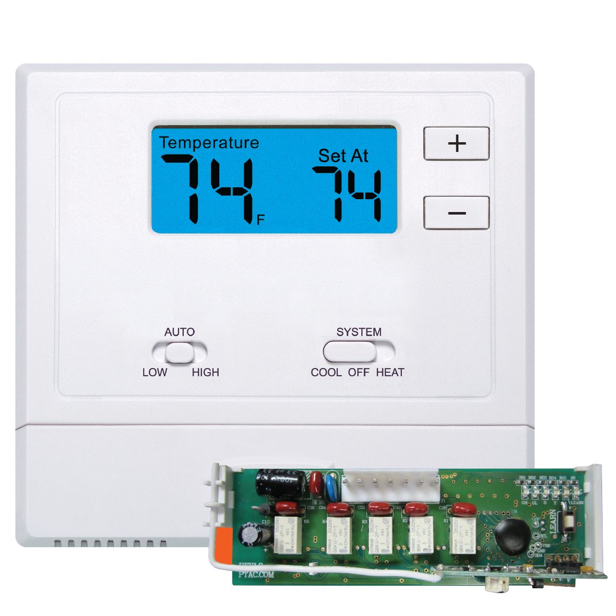 VIVE - TRADEPRO® - Wireless PTAC Thermostat Non-Programmable 1H/1C Conventional or 2H/1C Heat Pump w/ 2" Sq. In Display